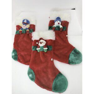 Vintage Set Of 3 Goffa Plush Christmas Stockings Snowman, Santa, And Nutcracker